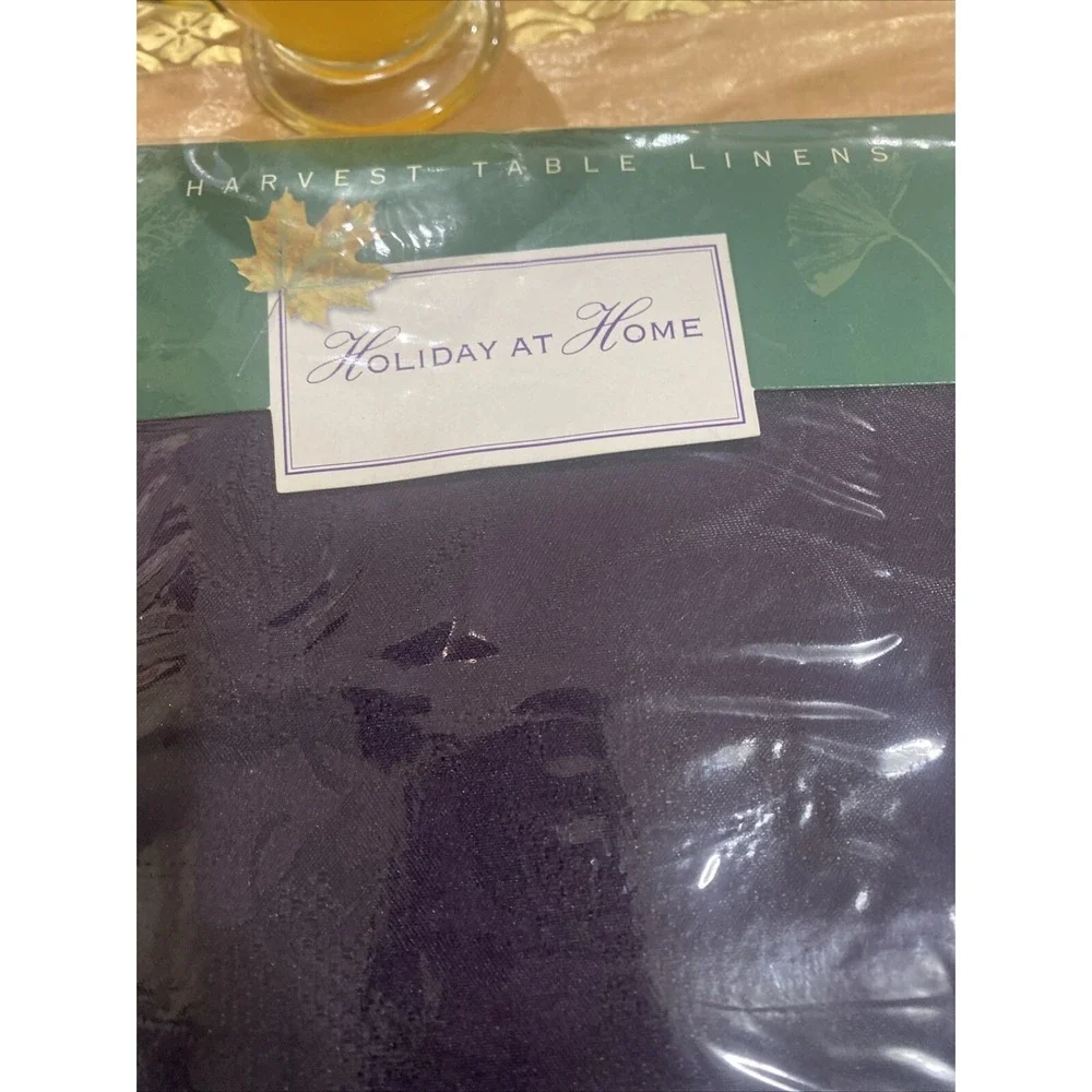 Harvest Table Cloth & 4 Napkins Linens Purple Holiday At Home 60